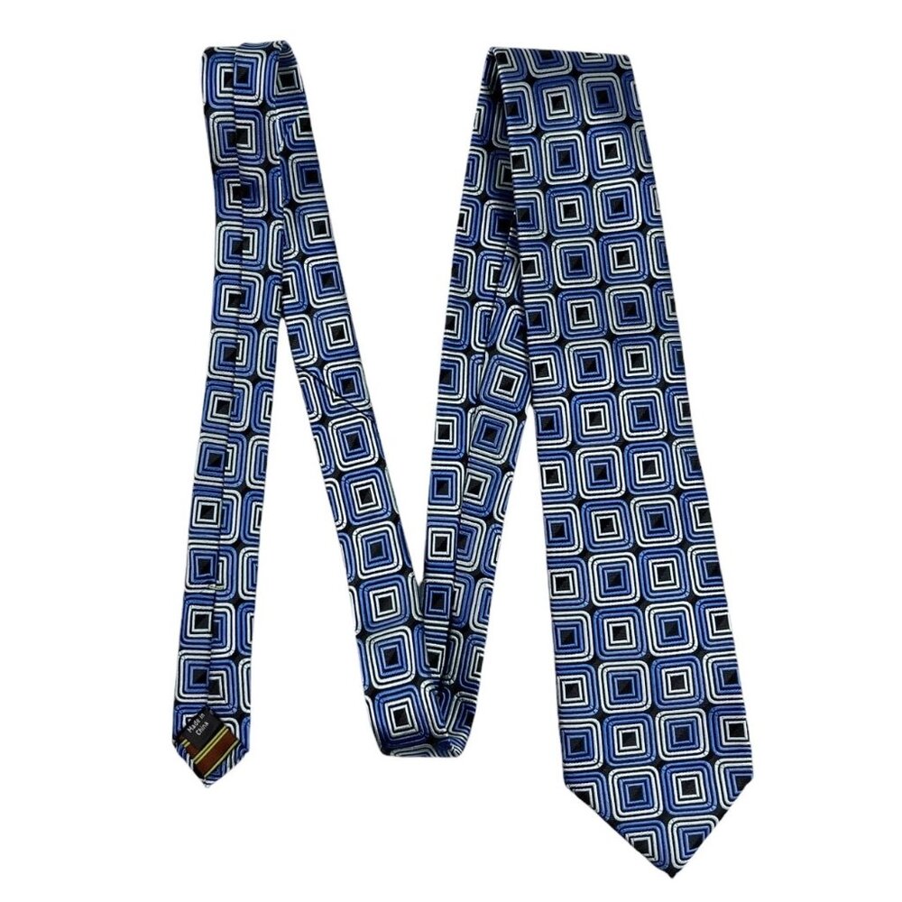 BCBG Attitude 100% Silk Necktie Geometric Print 59" Creative Corporate Euro Chic